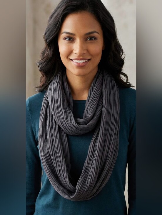 Accessories - Lightweight Charcoal Grey Crinkle Infinity Scarf